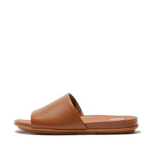 Women's FitFlop Gracie Leather Slides Light Brown | 091RHBMLY