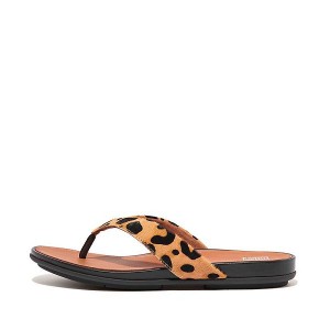 Women's FitFlop Gracie Leopard Print Leather Flip Flops Leopard | 301ZFEOQW