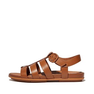 Women's FitFlop Gracie Matt Buckle Leather Fisherman Sandals Light Brown | 451KOCXZP