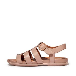 Women's FitFlop Gracie Matt Buckle Leather Fisherman Sandals Beige | 125ZECITJ