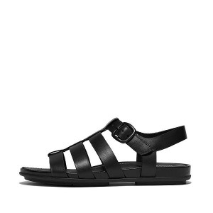 Women's FitFlop Gracie Matt Buckle Leather Fisherman Sandals Black | 621AWMHOR