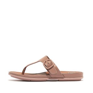 Women's FitFlop Gracie Matt Buckle Leather Toe-Post Sandals Beige | 852KSWAHN