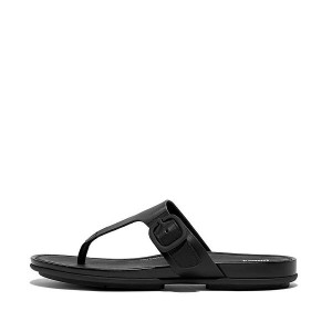 Women's FitFlop Gracie Matt Buckle Leather Toe-Post Sandals Black | 328UBPKLS