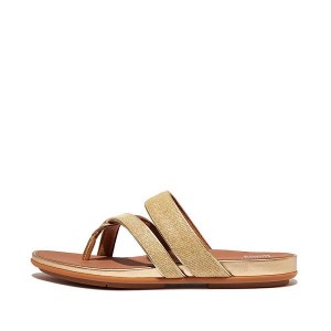 Women's FitFlop Gracie Shimmerlux Strappy Toe-Post Sandals Brown / Gold | 318BWIEKG