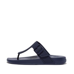 Women's FitFlop Iqushion Adjustable Buckle Flip Flops Navy | 019LAJCDR