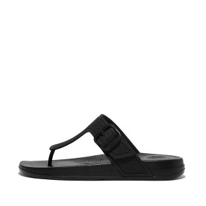 Women's FitFlop Iqushion Adjustable Buckle Flip Flops Black | 849QUXTSK