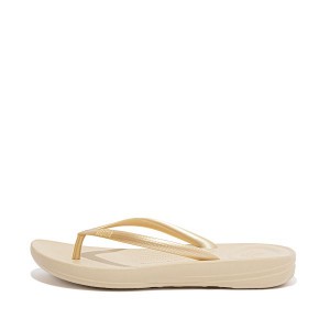 Women's FitFlop Iqushion Ergonomic Flip Flops Gold | 389JKVMCE