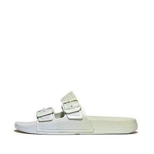 Women's FitFlop Iqushion Iridescent Two Bar Buckle Sliders Slides Blue | 248ICPERM