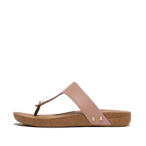 Women's FitFlop Iqushion Leather Toe-Post Sandals Beige | 068WUPYJQ