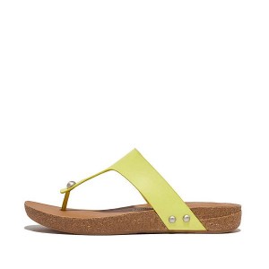 Women's FitFlop Iqushion Leather Toe-Post Sandals Light Green | 953DEZQAP