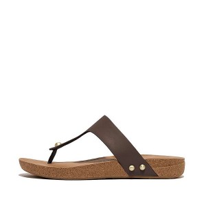 Women's FitFlop Iqushion Leather Toe-Post Sandals Brown | 870SHPWZE