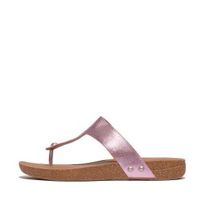 Women's FitFlop Iqushion Metallic Leather Toe-Post Sandals Purple | 741RAEQLC