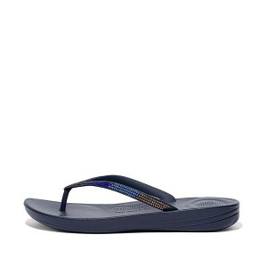 Women's FitFlop Iqushion Ombre Sparkle Flip Flops Navy | 607PKQVBL