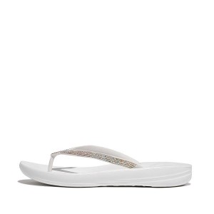 Women's FitFlop Iqushion Sparkle Ergonomic Flip Flops White | 243SMBDAV