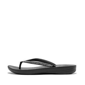 Women's FitFlop Iqushion Sparkle Ergonomic Flip Flops Black | 549YBDOJQ