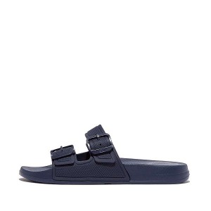 Women's FitFlop Iqushion Two Bar Buckle Slides Navy | 189BNGITE