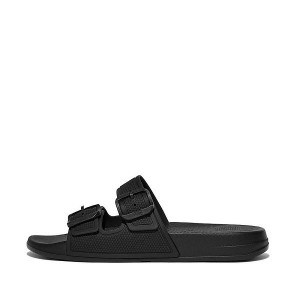 Women's FitFlop Iqushion Two Bar Buckle Slides Black | 103ISVZWT