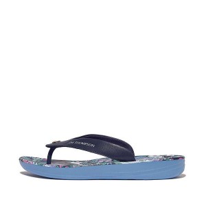 Women's FitFlop Iqushion X Jim Thompson Limited Edition Leather Flip Flops Blue | 487VGLBOS