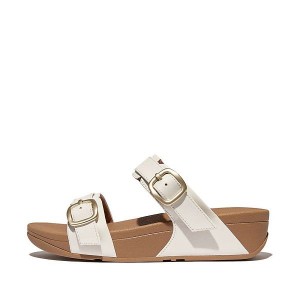 Women's FitFlop Lulu Adjustable Buckle Leather Slides White | 241ULRTYW