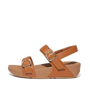 Women's FitFlop Lulu Adjustable Leather Sandals Light Brown | 308XANSQP