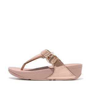 Women's FitFlop Lulu Adjustable Leather Toe-Posts Sandals Rose Gold | 523TGYWOB