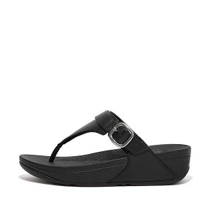 Women's FitFlop Lulu Adjustable Leather Toe-Posts Sandals Black | 231NTZLEA