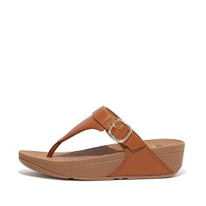 Women's FitFlop Lulu Adjustable Leather Toe-Post Sandals Light Brown | 521LJUANY