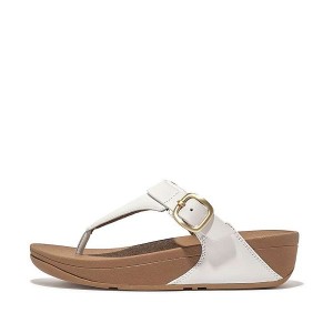 Women's FitFlop Lulu Adjustable Leather Toe-Posts Sandals White | 728GNOTJM