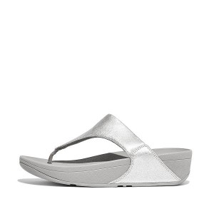 Women's FitFlop Lulu Leather Toe-Post Sandals Silver | 957HVMDJY