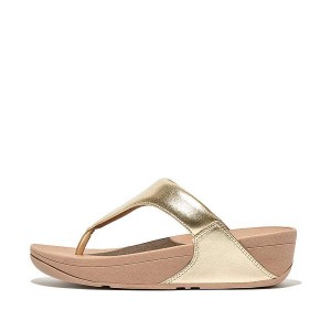 Women's FitFlop Lulu Metallic Leather Toe-Post Sandals Coral / Gold | 036UVCQFM