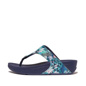 Women's FitFlop Lulu X Jim Thompson Limited Edition Leather Toe-Post Sandals Blue | 025UVKPJY