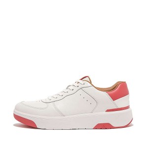 Women's FitFlop Rally Evo Leather Sneakers White / Coral | 587LMNBPX