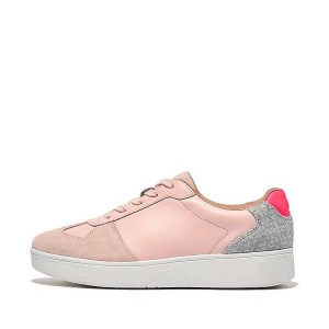 Women's FitFlop Rally Leather Felt Panel Sneakers Pink / Light Blue / Grey | 312GDIQHA