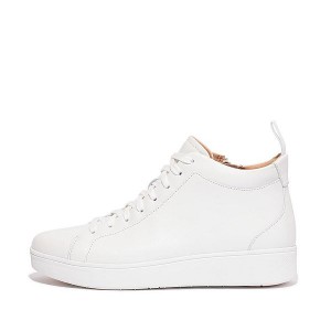 Women's FitFlop Rally Leather High Top Sneakers White | 314NTDGAP