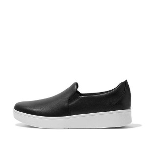 Women's FitFlop Rally Leather Slip On Skate Sneakers Black | 392XHQOLF