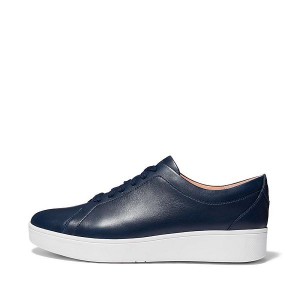 Women's FitFlop Rally Leather Sneakers Navy | 480KUQJYT