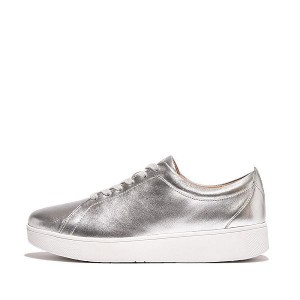 Women's FitFlop Rally Leather Sneakers Silver | 250XNDPCM