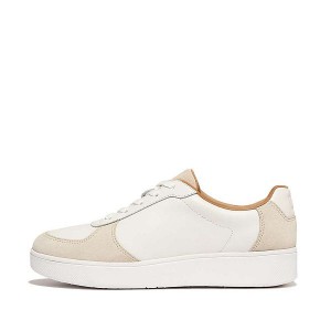 Women's FitFlop Rally Leather Suede Panel Sneakers White / Beige | 985UNLOKX