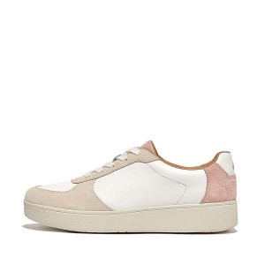 Women's FitFlop Rally Leather Suede Panel Sneakers White / Pink / Blue | 087ICEQYV