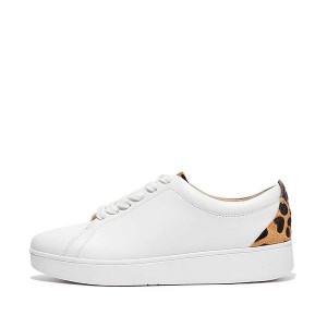 Women's FitFlop Rally Leopard Back Leather Sneakers White / Leopard | 489GTHXYB