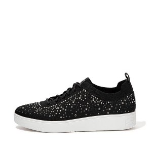 Women's FitFlop Rally Ombre Crystal Knit Sneakers Black | 794MBWZSA