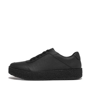 Women's FitFlop Rally Tumbled Leather Crepe Sneakers Black | 073EQGWDV