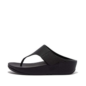 Women's FitFlop Shuv Adjustable Raw Edge Tumbled Leather Toe-Post Sandals Black | 460MHYDEX