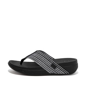 Women's FitFlop Surfa Toe-Post Sandals Black | 160WDHZXT