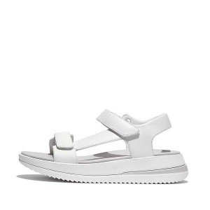 Women's FitFlop Surff Adjustable Leather Back-Strap Sandals White | 460SJOBNW