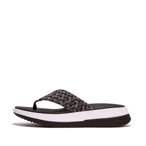 Women's FitFlop Surff Art Webbing Toe-Post Sandals Black | 641UQYVHF