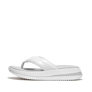 Women's FitFlop Surff Padded Leather Toe-Post Sandals White | 956AEZSJH