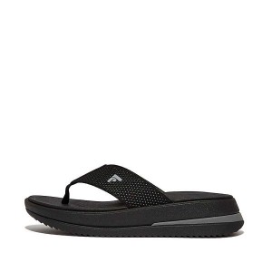 Women's FitFlop Surff Two Tone Sports Webbing Toe-Post Sandals Black | 862PRLMJC