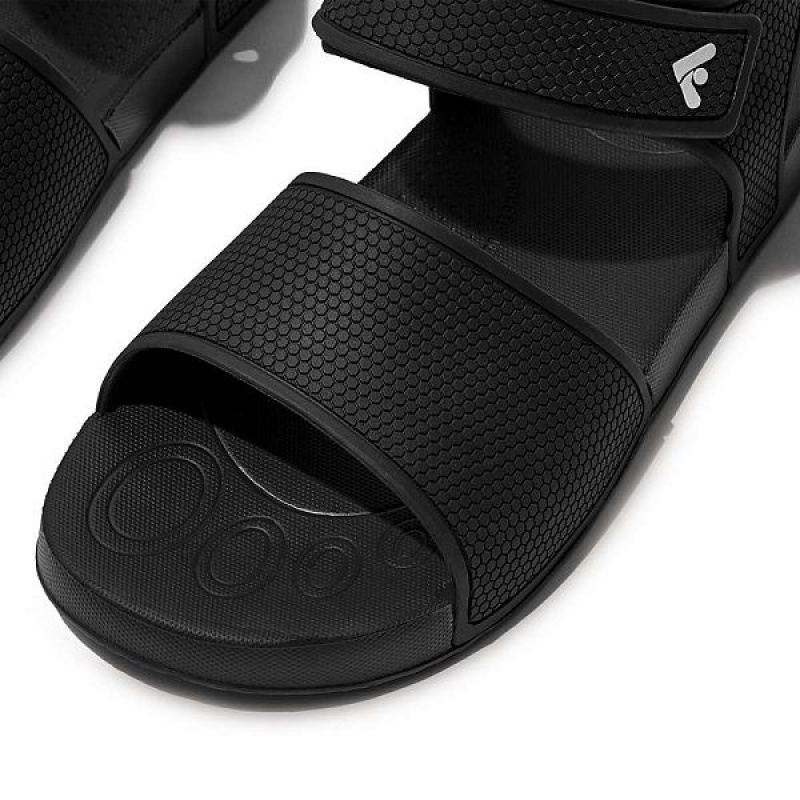 Kids' FitFlop Iqushion Junior Ergonomic Back-Strap Sandals Black | 289CRFEJO