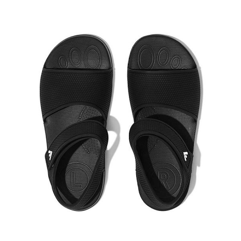 Kids' FitFlop Iqushion Junior Ergonomic Back-Strap Sandals Black | 289CRFEJO